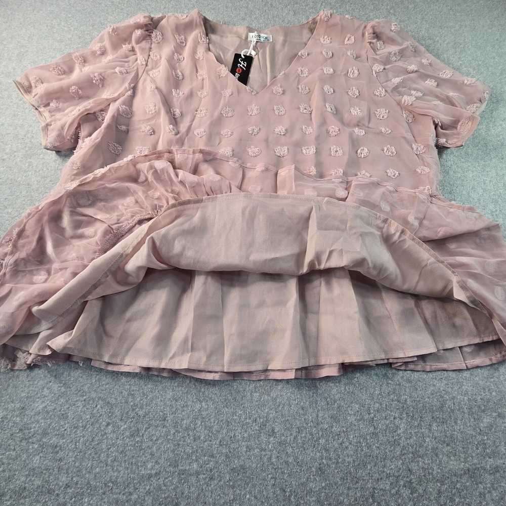 Hotouch Swiss Dot Peplum Top Womens XXL Pink Short Puff Sleeve V-Neck Blouse - Picture 3 of 12
